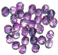 25 8mm Faceted Tri Tone Crystal/Montana/Purple Firepolish Beads